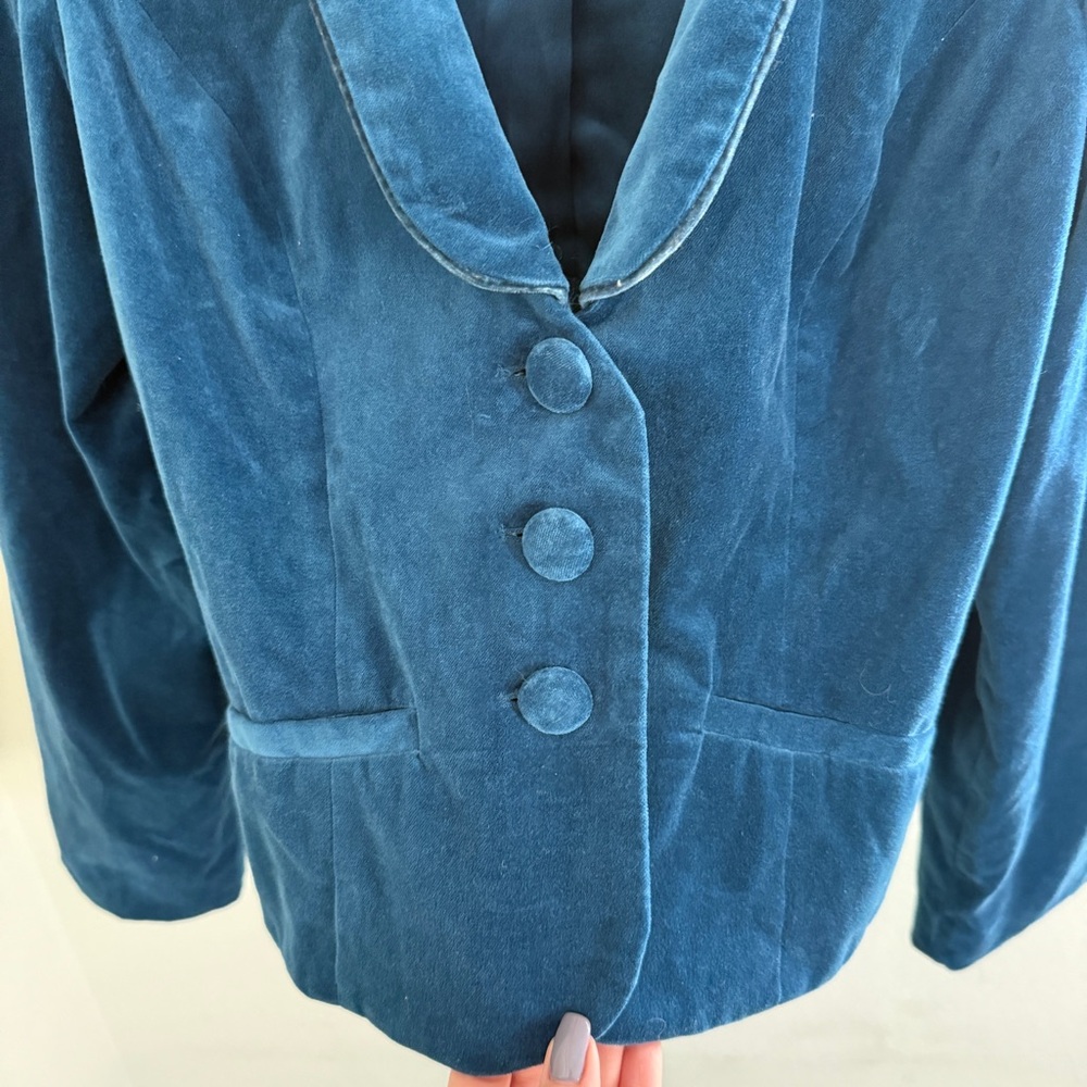 Erin Fetherston retro Victorian blue velvet blazer jacket size M - Picture 5 of 9